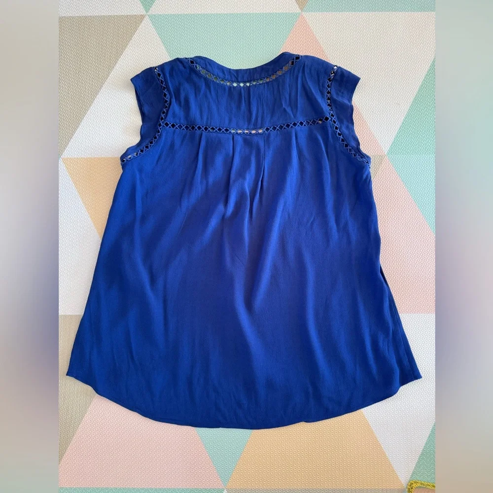 Rebecca Taylor Deep Blue Blouse with Lace Accents - Picture 7 of 9